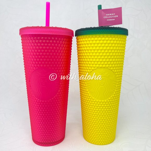 Starbucks Accessories - Starbucks NEON PINK & Yellow Pineapple Studded Cup